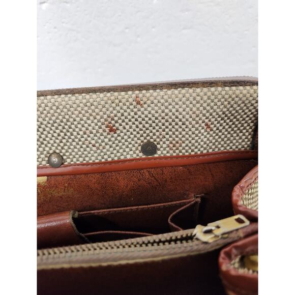 Rare Vintage Designer John Romain Leather Tweed Handbag 60s, 70s, In Brown/Beige - Picture 13 of 16